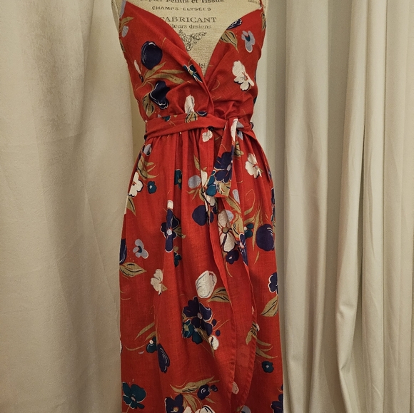 Vintage David Morris Wrap Halter Sundress Dress Red Floral 70s - Picture 13 of 16